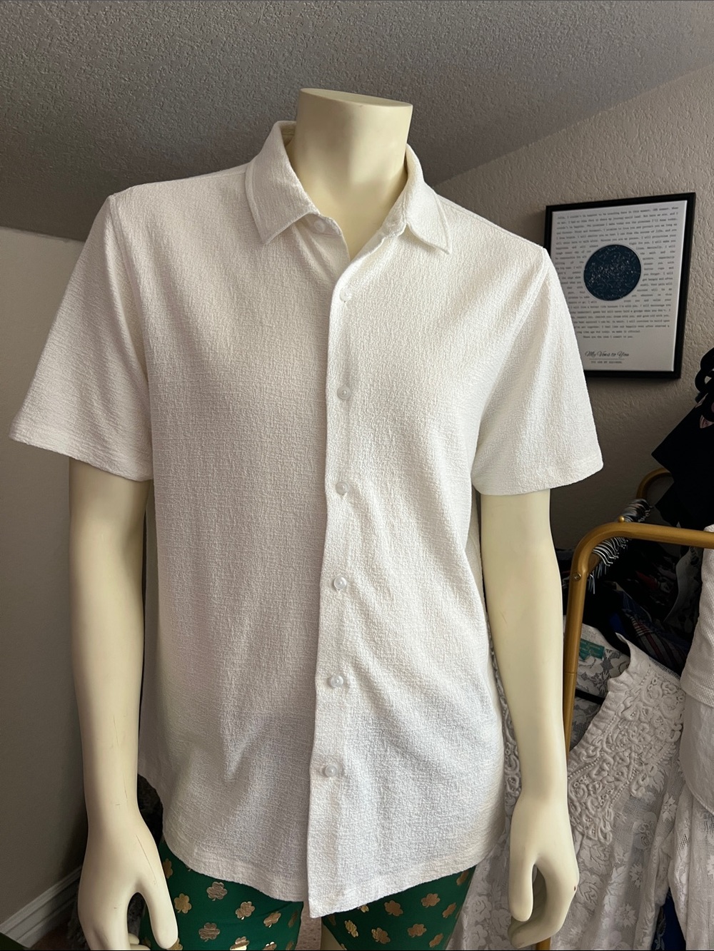 Robert Barakett Quiet Comfort White Short-Sleeve Textured Button-Down Shirt